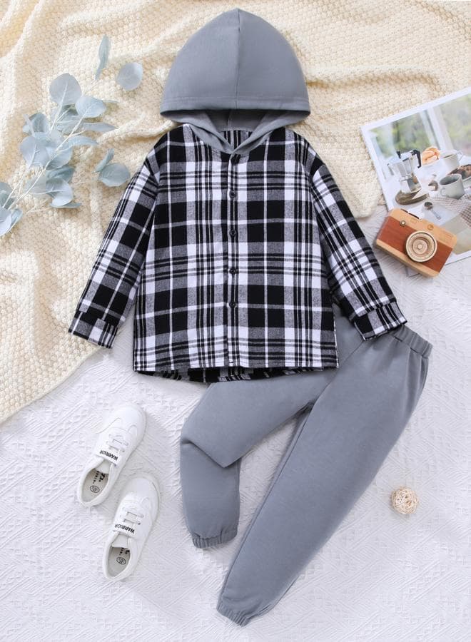 Boys Grey Checkered Shirt And Joggers Set