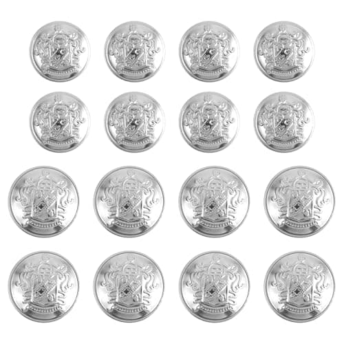 16pcs Silver Blazer Buttons Silver Buttons for Blazers Women Metal Suit Button for Men Brass Sewing Knob with Shank Retro Alloy Decorative for Clothing Sewing Christmas DIY Crafts