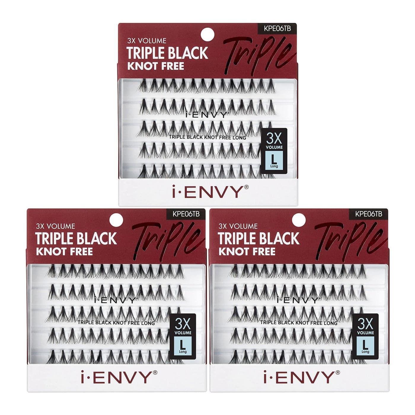 iENVY by KISS Triple Black Knot Free Individual Lash Long 3 Pack 3 Times More Volume