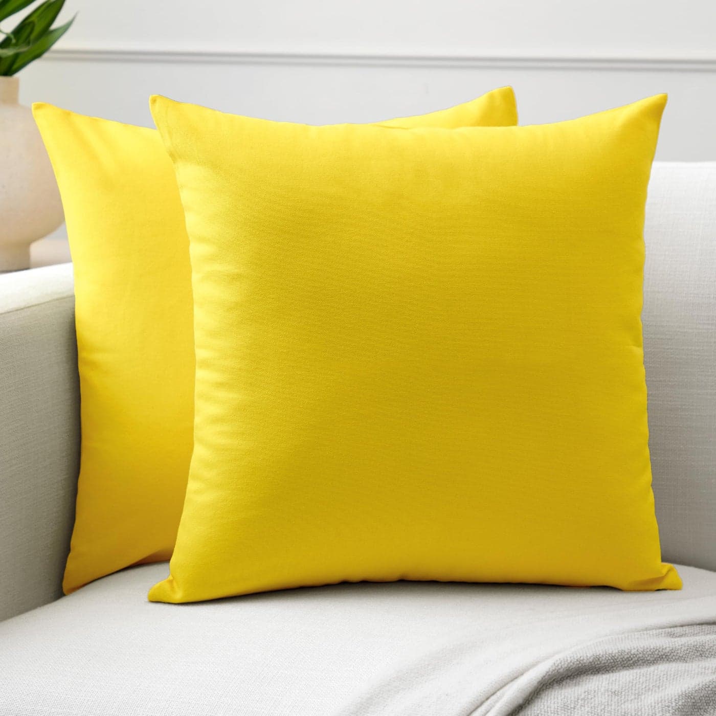 Encasa XO Cotton Throw Pillow Covers Set of 2 I 20x20 in 50x50 cm Sunbeam Yellow I No Insert I Plain Square Pillowcases I Machine Washable Indoor Use Only