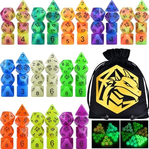 Amiven Glow in The Dark DND Dice Set 11 x 7 Polyhedral Dice 77pcs for Dungeons and Dragons Tabletop RolePlaying Games with a Drawstring Bag