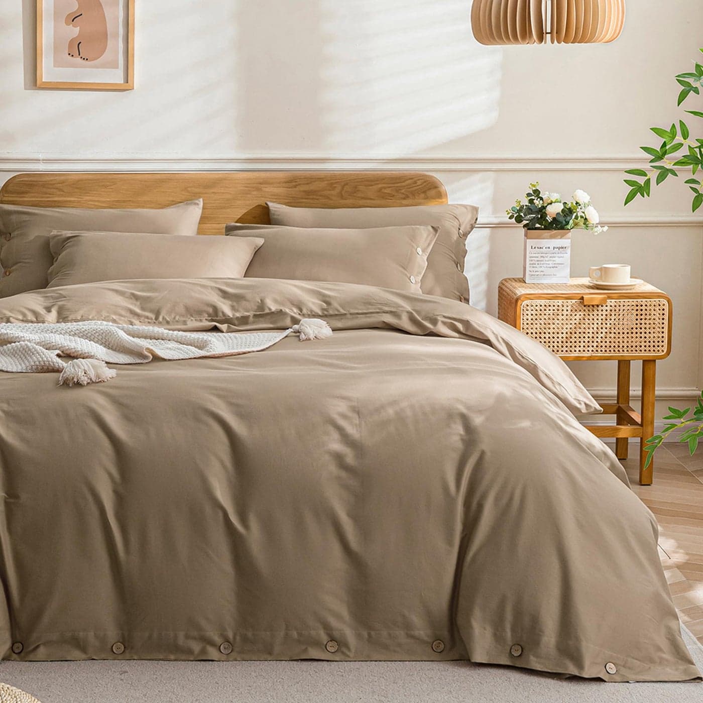 JELLYMONI Cotton Duvet Cover Twin Size Khaki Comforter Cover with Button 100 Washed Cotton 2PCS Breathable Soft Solid Bedding Set Duvet Cover 6890in 1 Pillowcase NO Comforter