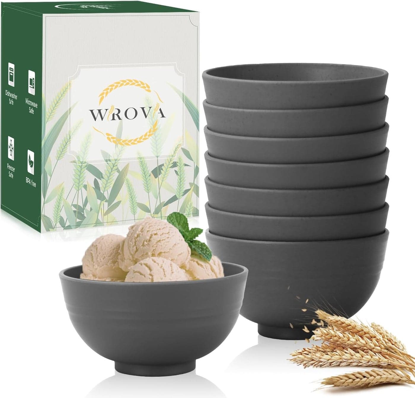 wheat straw small bowls 10oz set of 8 Unbreakable Dessert Bowls for kids Mini Bowl Sets for Ice CreamSnack and Fruits Microwave Dishwasher Safe Appetizer Bowls Deep Grey