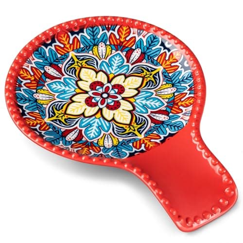 vancasso Ceramic Spoon Rest for Stove Top, 7.7 Inch Cooking Spoon Holder for Kitchen Counter Decor, Spoon Holder for Coffee Spoon Rest, Spoon Cradle, Spatula, Spoons or Tongs, Decorations, Red