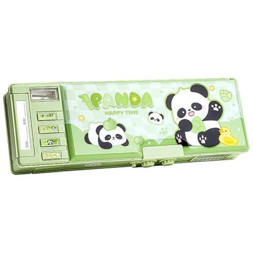 Parshya Password Lock School Students Pencil Box with Inbuilt Sharpener, Cute Cartoon Stationary Compass for Boys, Geometry Case for Kids Girls, Best for Gifts (HT Panda Compass)