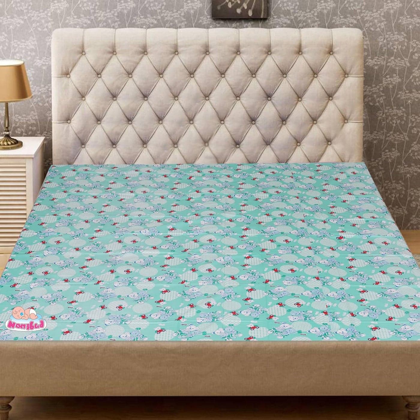Nonibud Waterproof Plastic Mattress Protection Sheet for Baby and Adult Double BedKing Size 75 x 65 feet Sea Green Teddy