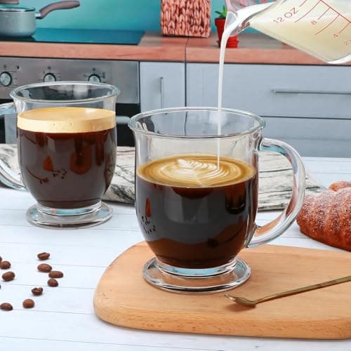 WRINGO 450ml Glass Coffee Mugs Clear Coffee Cups with Handles Perfect for Latte, Cappuccino, Espresso Coffee, Tea and Hot Beverages, Set of (2) (WC-04)