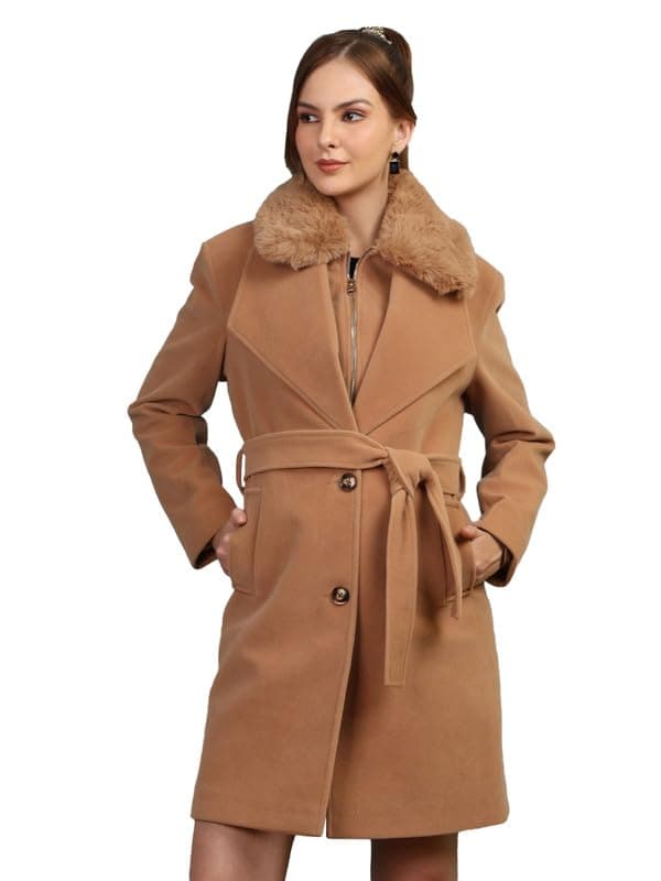 PLAGG Women Winter Long Length Overcoat with Wool blend and Comfort fit