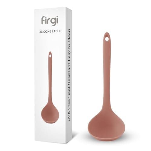 FIRGI Platinum Silicone Cooking Ladle for Baking, Scraping & Mixing, 100% Food Grade Colorful Silicone Kitchen & Serving Utensils, Heat Resistant, Non-Stick Cookware - 8.6 inch Dry Rose