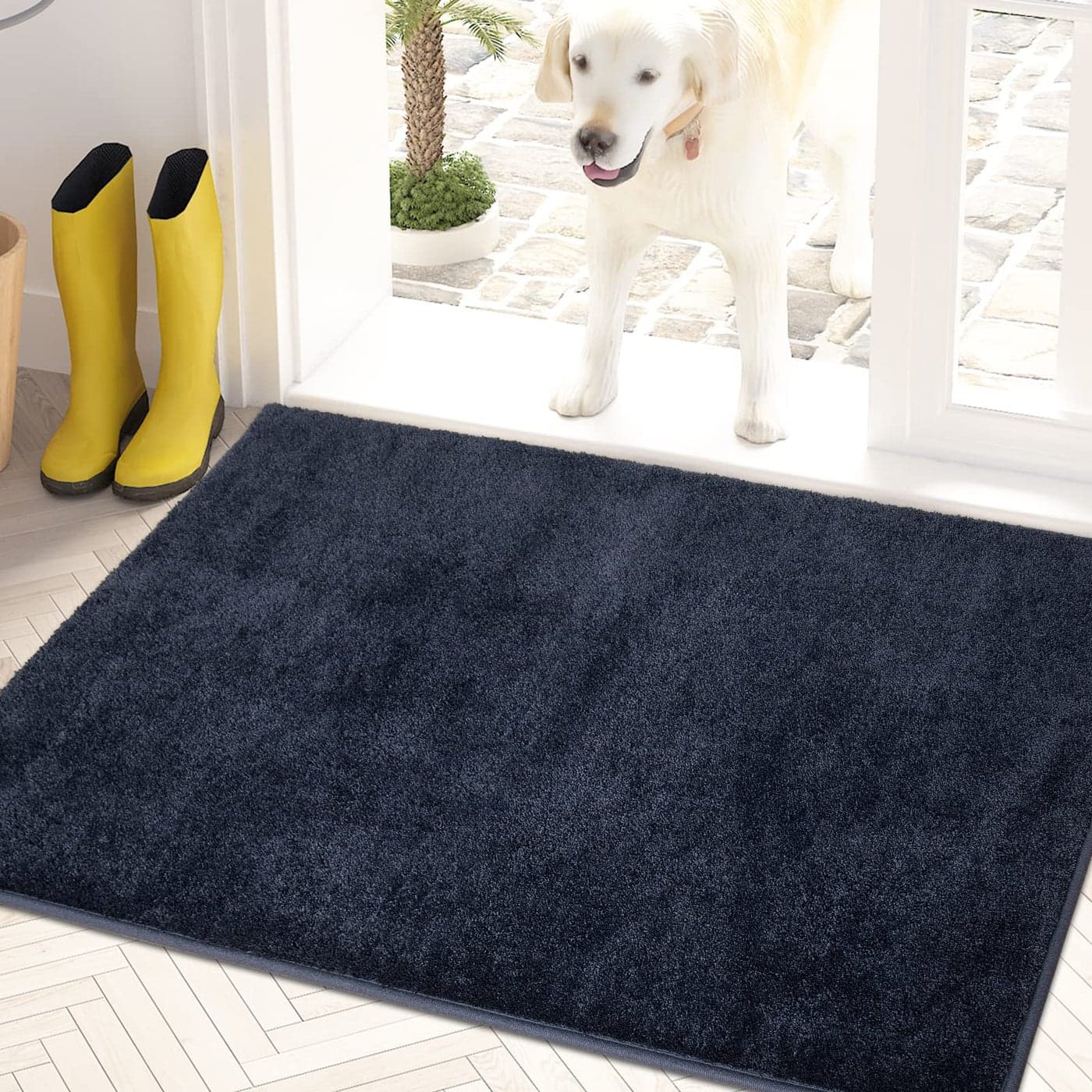 PURRUGS Dirt Trapping Door Mat 24 x 355 NonSlip Machine Washable Entryway Rug Dog Doormat Indoor Front Door Mat Super Absorbent Entry Rug for Muddy Shoes Paws Navy Blue