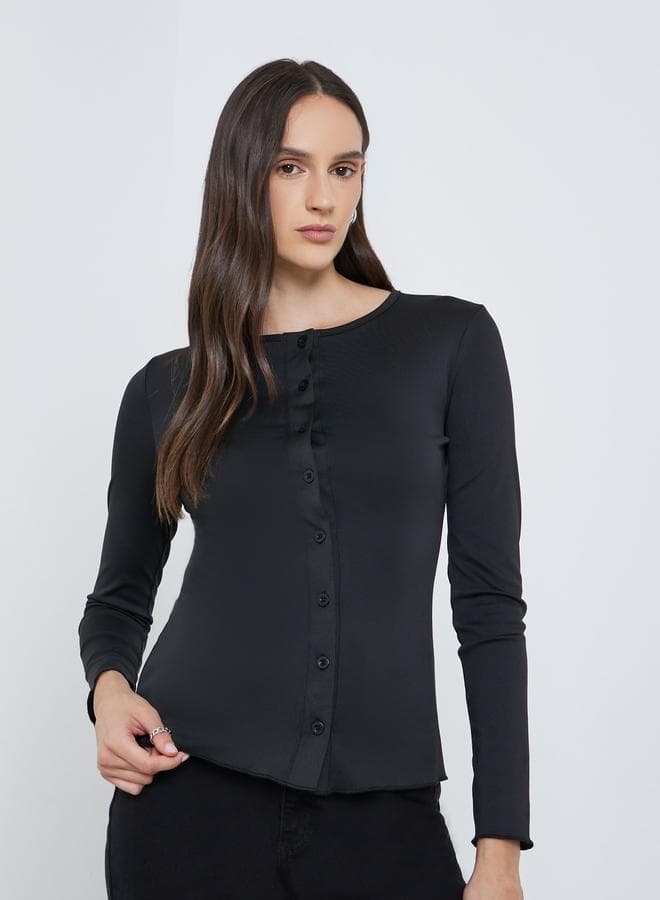 Styli Women Black Long Sleeve Knit Top