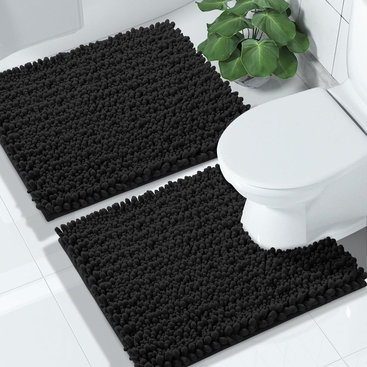 Yimobra Bathroom Rugs Sets 2 Piece Quick Dry Extra Thick Luxury Chenille Bath Mat Non Slip Super Absorbent for Tub Shower Sink Machine Washable Shaggy Floor Mat 24x1724x20 Inch Black