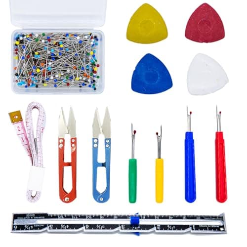 Tutuxio 518pcs Sewing Tools Kit 500pcs Quilting Sewing Pins 10pcs Tailors Chalk 1pc Sliding Gauge 4pcs Seam Ripper with 2pcs Snip Scissor 1pc Soft Ruler