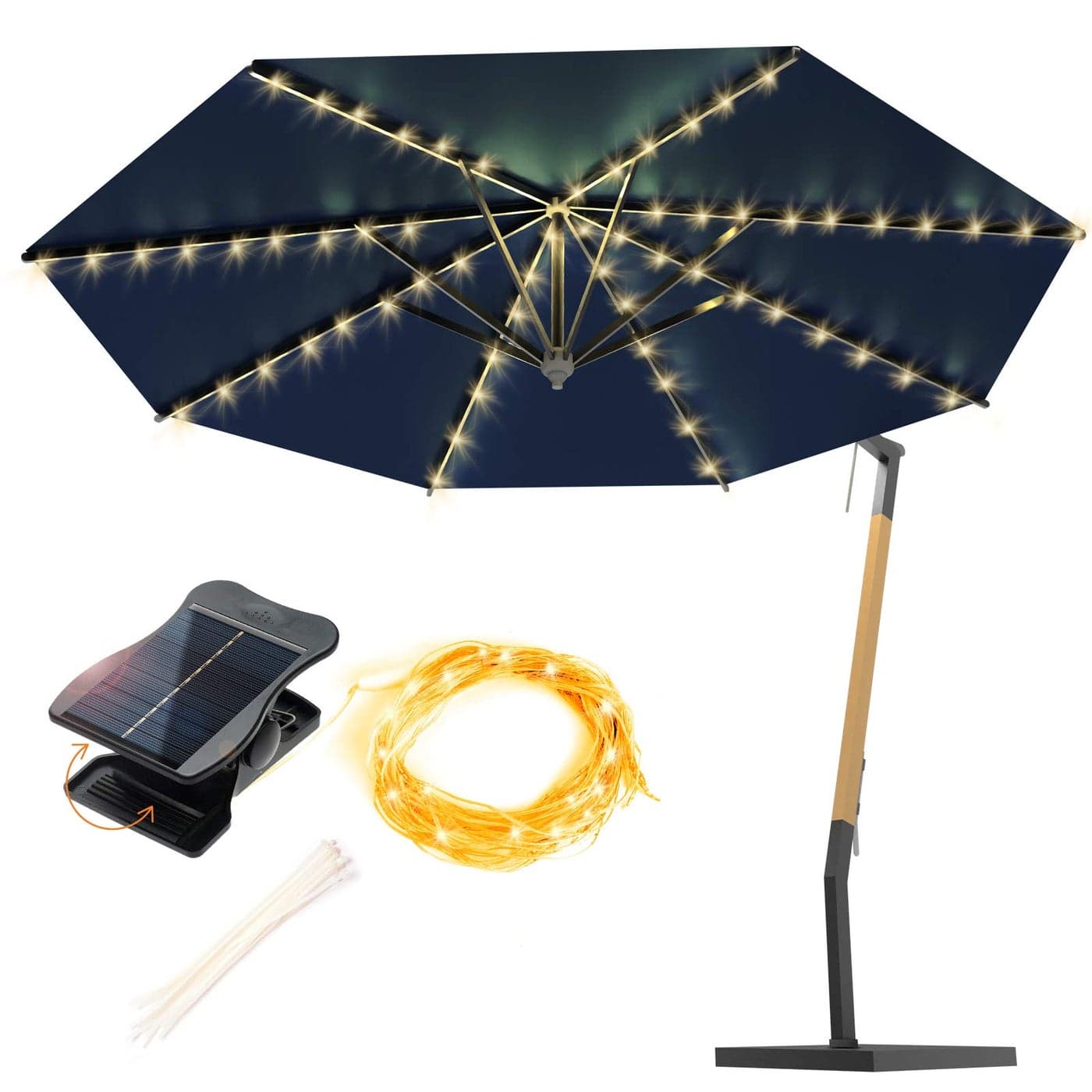 VOOKRY Solar Umbrella Lights Outdoor Waterproof Solar Powered Patio Umbrella Lights Cordless 8 Modes LED Umbrella Patio Lights for Beach Tent Camping Garden Party DecorationWarm White