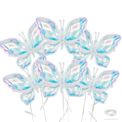 Biapian Iridescent Butterfly Balloons 6 Pcs Iridescent Butterflies Foil Balloons Rainbow Clear Balloons Helium for Butterfly Themed Wedding Birthday Spring Garden Baby Shower Party Decorations