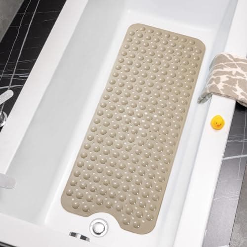 TreeBud Bathtub Mats for Shower Tub Non-Slip Bath Mat 39 x 16 Inch Extra Long Shower Mat, Bath Tub Mat for Bathroom with Machine Washable, BPA Free for Kids (Brown)