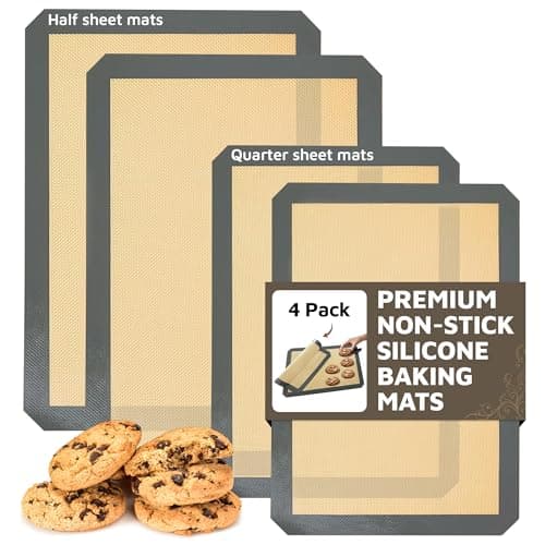 4 Pack Silicone Baking Mat Nonstick 2 Half and 2 Quarter Size 14 Silicone Cookie Sheets for Baking Macaron Cookie Set of 22 Pack Thick Heavy Duty Reusable Mats Half Sheet for Kitchen Counter