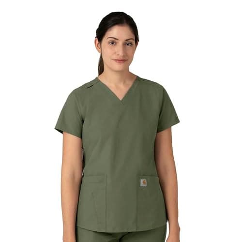 Carhartt Scrubs C12113 Women's Force® Modern Fit V-Neck Top Small Olive