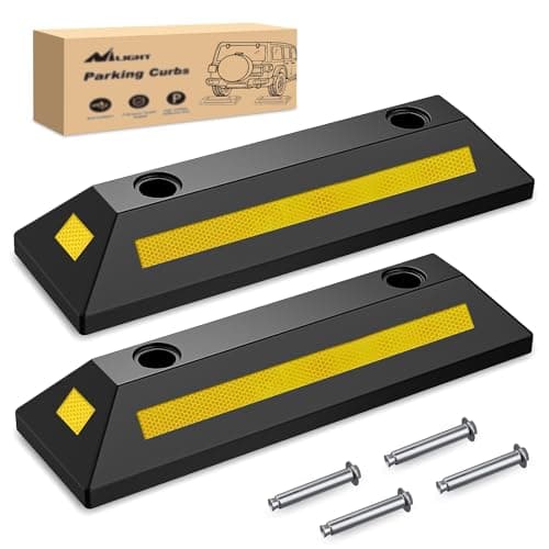 Nilight Parking Curb - Heavy Duty Rubber Garage Driveway Car Wheel Stopper Parking Aid Block Gadgets, 2-Pack