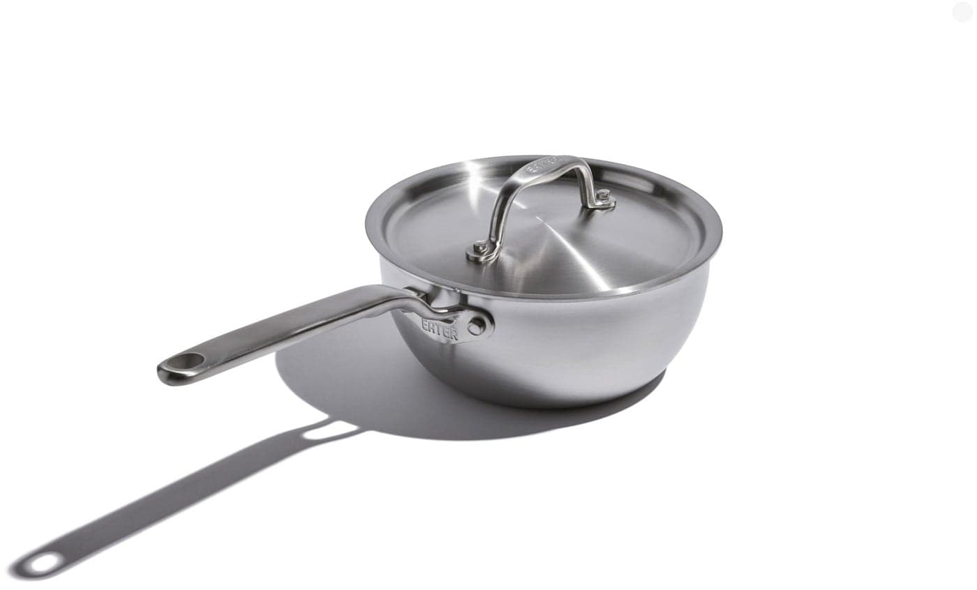 Heritage Steel x Eater 2 Quart Saucier | Made in USA | 5-Ply Fully Clad Stainless Steel Saucier Pan | Stay Cool Handle Design | Induction Compatible | Non-Toxic Saucier | Cook like an Eater