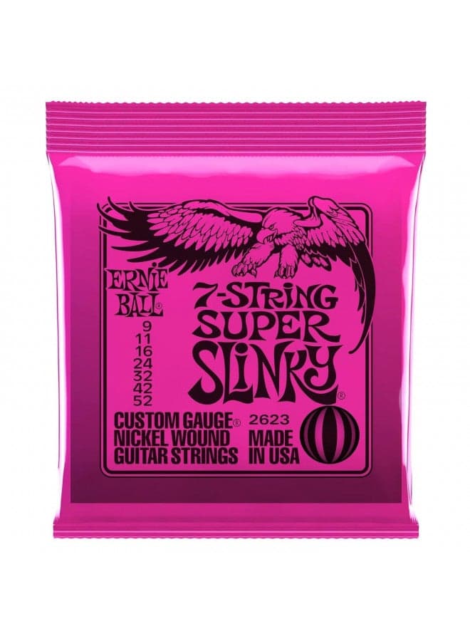 Ernie Ball 7-String Super Slinky Nickel Wound Electric Guitar Strings, 9-52 Gauge (P02623)