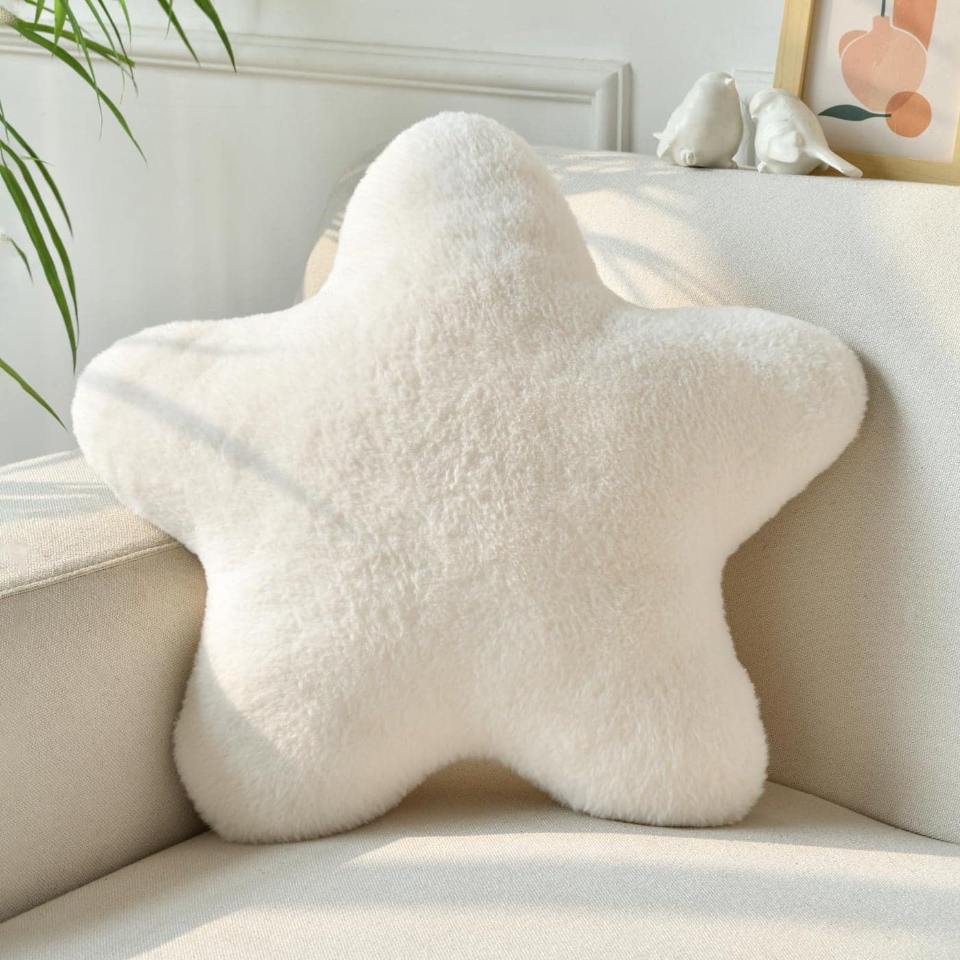 Xiashrk Star Pillow Decorative Throw Pillows for Bed Couch 15 Star Shaped Pillow Plush Floor Cushions Room Decor Pillow with Soft Faux Rabbit Fur for Sofa Bedroom Living Room