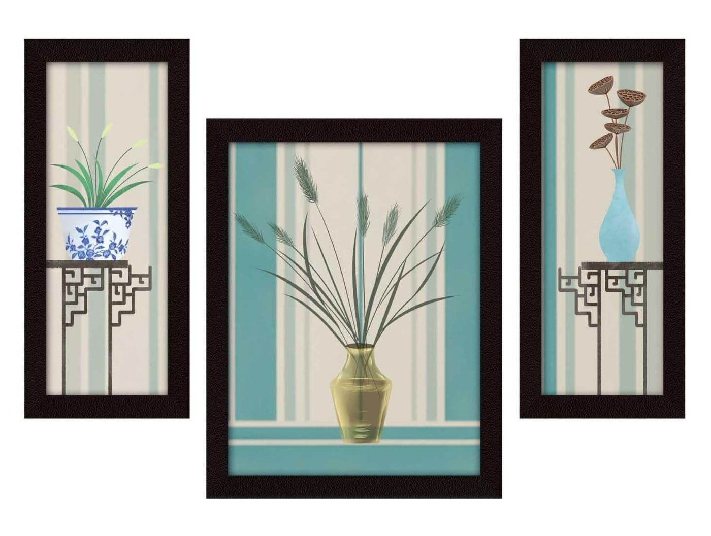 ArtX Flower Framed Painting Floral Set of 3 60 X 130 100 x 130 60 x 130 Synthetic Wood Multicolour Set of 3