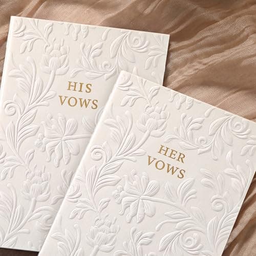 Jaloro Embossed Wedding Vow Books His and Hers Floral Pattern Vow Books for Wedding Essential Registry Ideas, His and Hers Gifts, White