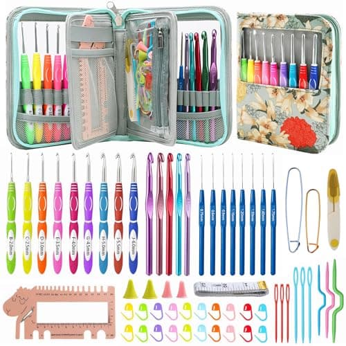 Dasonwin 60Piece Ergonomic Crochet Hooks Set with Travel Case Aluminum Crochet Needles Kit for Beginners Experts ArthritisFriendly DesignIncludes Stitch Markers AccessoriesGreen