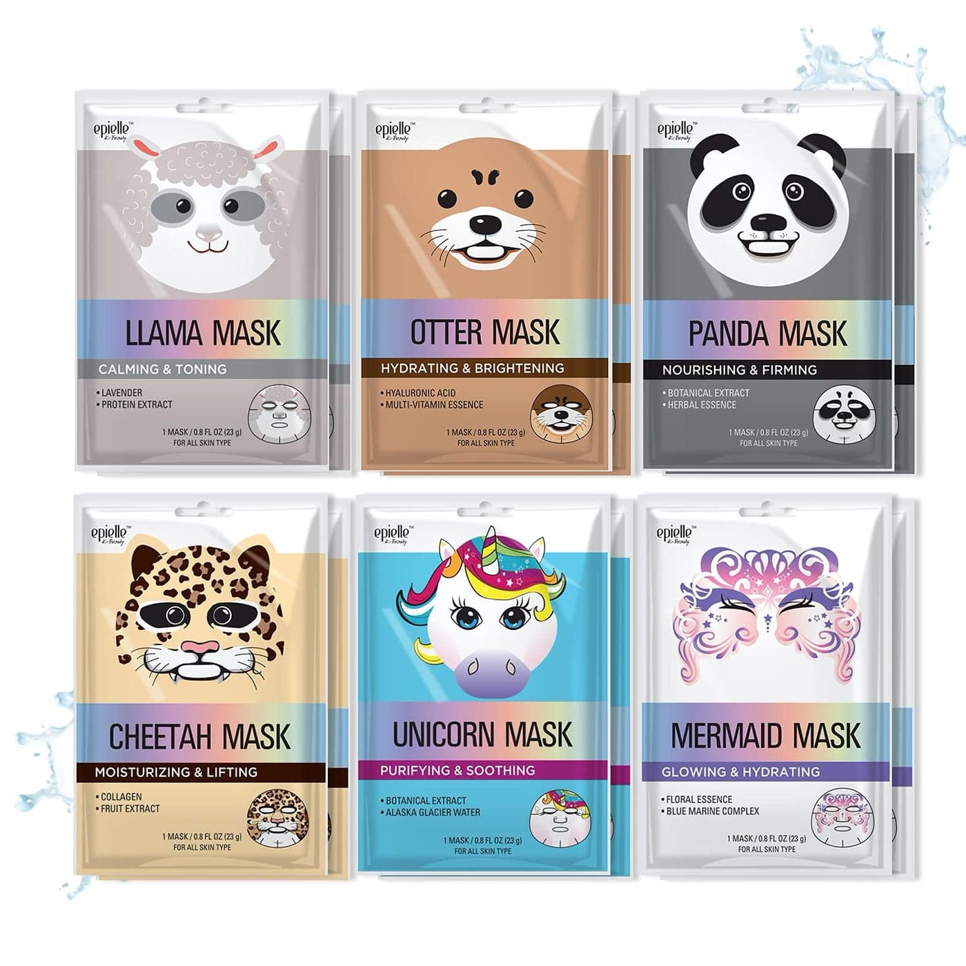 Epielle Character Sheet Masks Animal Spa Mask 12Pack For All Skin Types Ideal Spa Gifts Birthday Party Favors Girls Night Out Skincare Party Korean Skincare