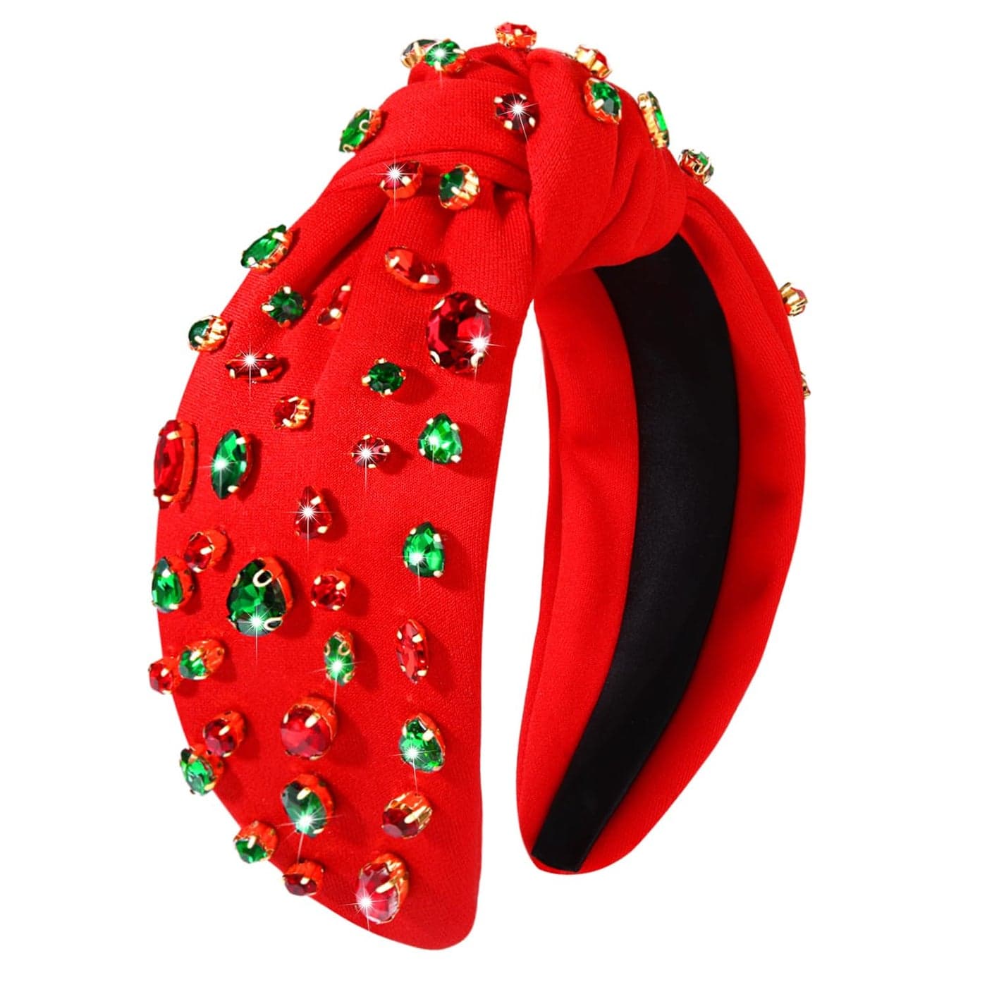 NVENF Rhinestone Knotted Headbands for Women Crystal Beaded Jeweled Headbands Top Knot Headband Womens Fashion Hairbands Summer Hair Accessories BChristmas Red