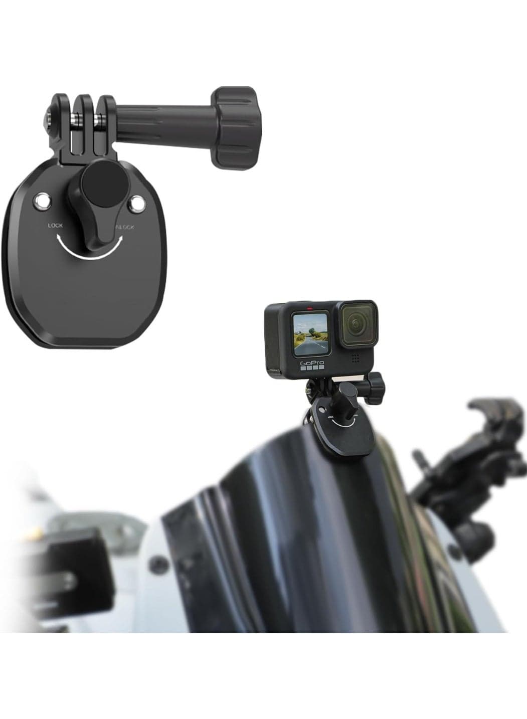 Camera Motorcycle Mount Windshield Clamp Aluminum Alloy for GoPro 13 12 11 10 9 /for Insta360 X5 X4 X3 Go3 Ace Pro/for DJI Osmo Action 5 Pro/Action 4 3 Osmo Pocket 3 Cameras Clip