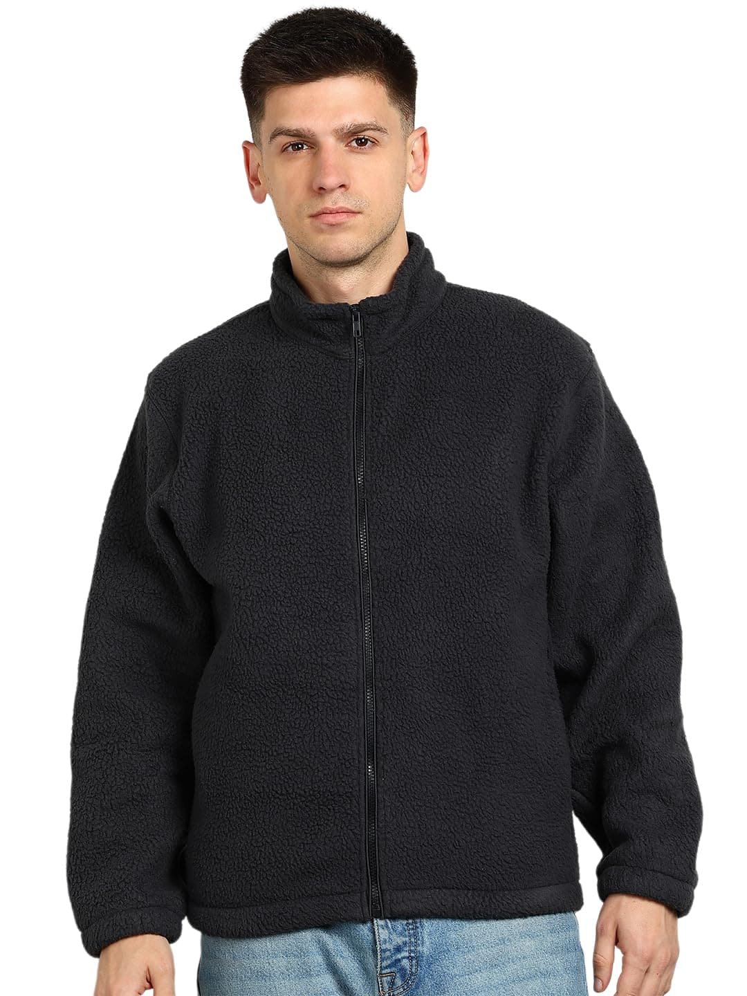 Alan Jones Clothing Men’s Fleece Full-Zip Jacket | Pile Lined Winter Warm Jacket for Men (Dark Grey_M)