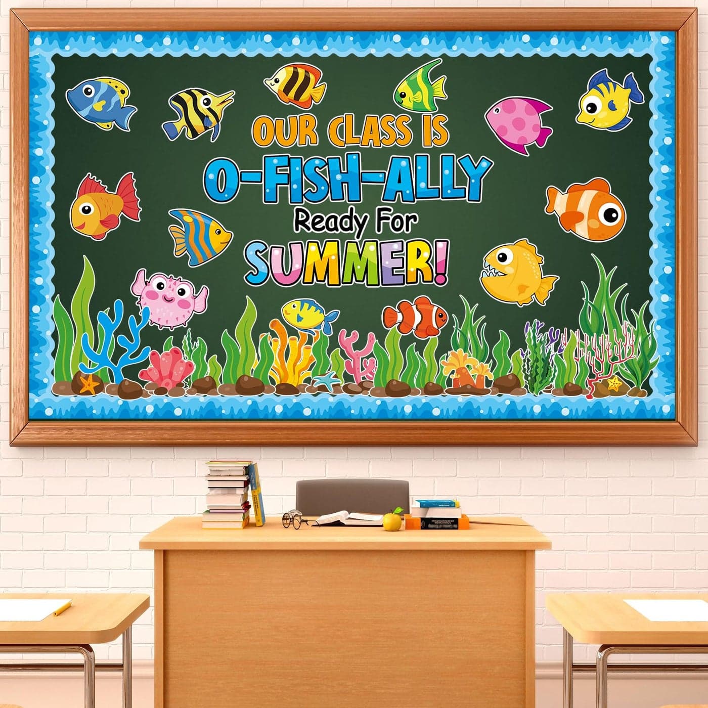 Justforjoyful Summer Ocean Sea Bulletin Board Decorations O-Fish-Ally Ready for Summer Theme Classroom Back to School Bulletin Board Border Set Tropical Marine Fish Paper Cutouts for School Home Decor