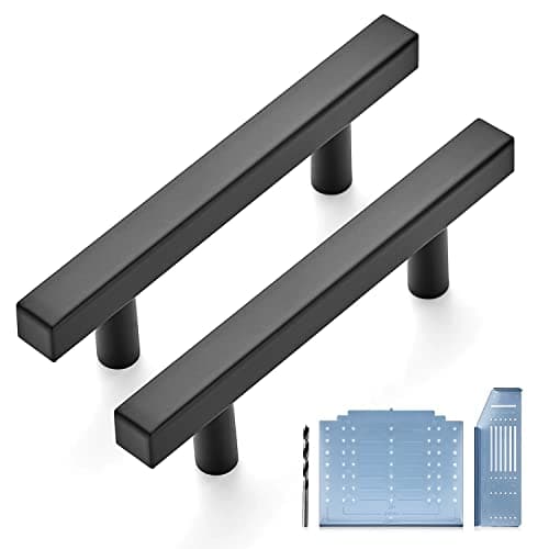 Ravinte 5 Pack Black Cabinet Pulls 3inch Matte Black Cabinet Handles Kitchen Pulls for Cabinets with Drill Mounting Template 5in Overall Length