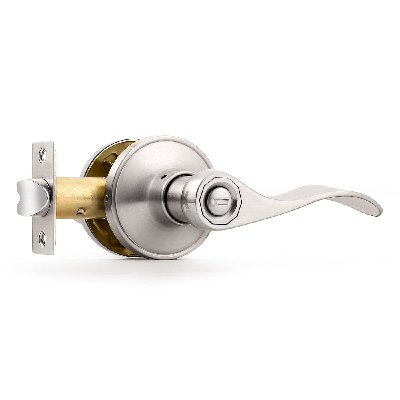 Probrico LeftRight Handed Door Lever Handle Privacy Locket BedBath Knob Satin Nickel Finish