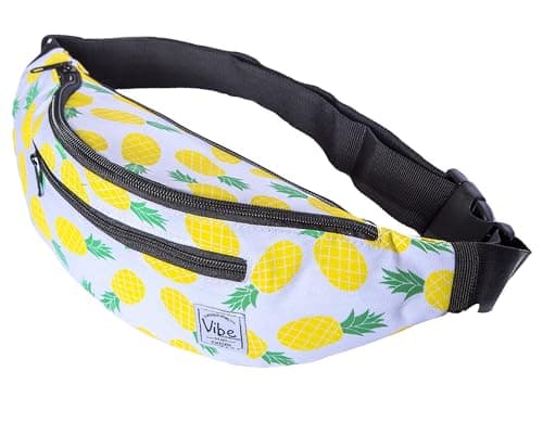 Vibe FESTIVAL GEAR Fanny Pack for Men Women - Many Prints - Black Holographic Silver Gold Cute Waist Bag for Festival Rave Hiking Running Cycling