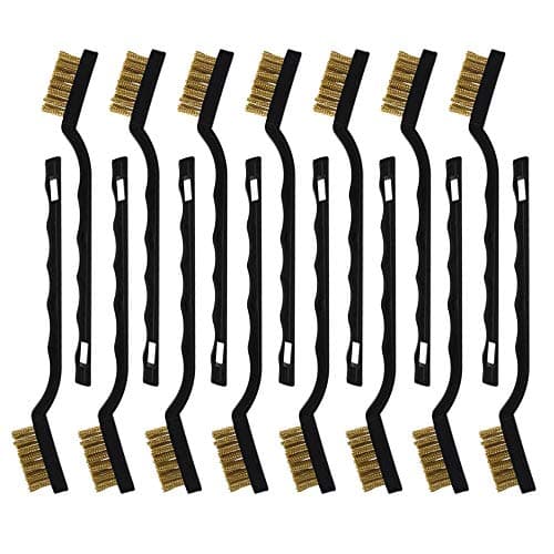 Topbuti 15 Pcs Mini Brass Wire Brush Set for Cleaning Welding Slag Rust, Wire Bristle Scratch Brush Set, Curved Handle Brushes (Brass)