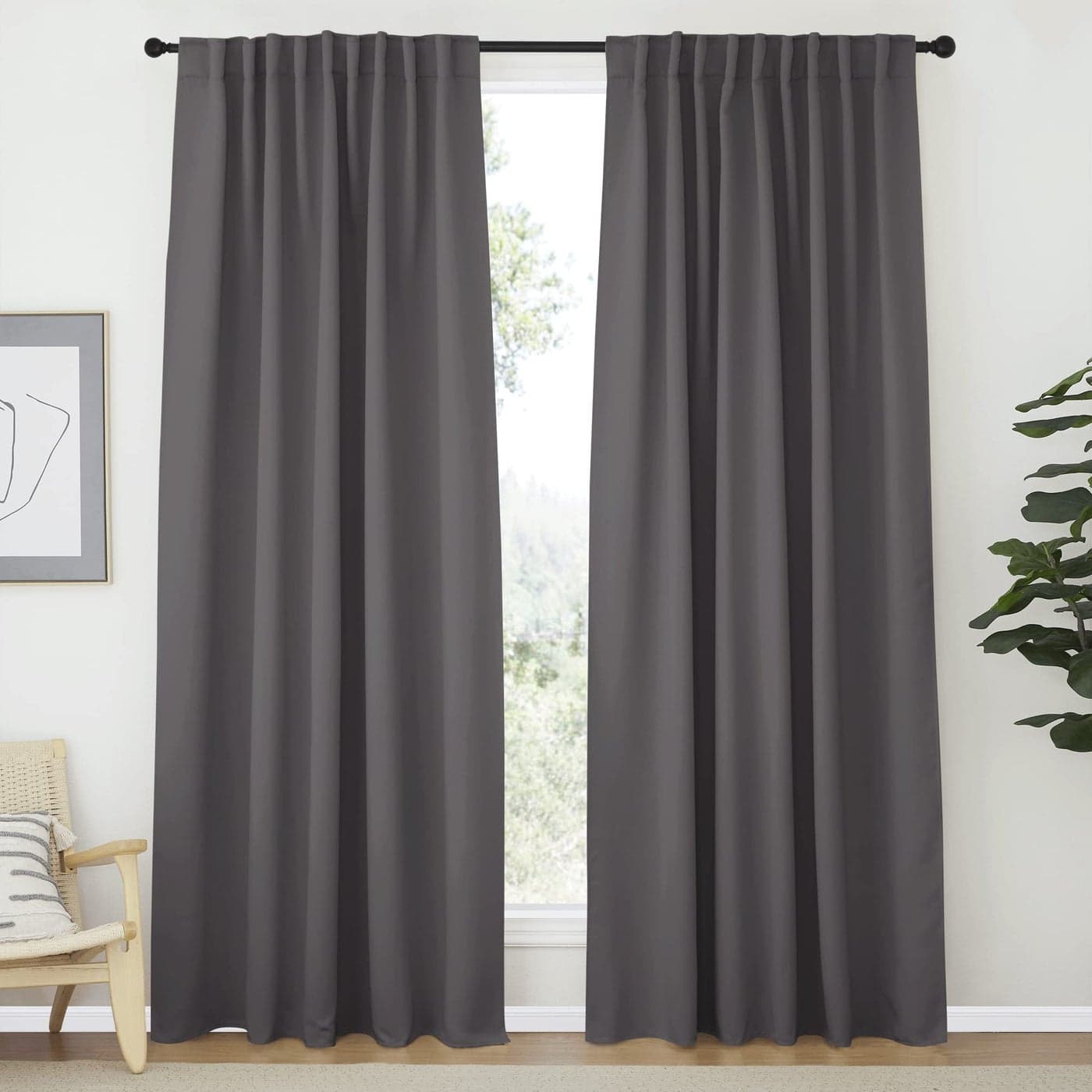 NICETOWN Blackout Curtain Panels Window Draperies Grey Color 70x84 inch 2 Pieces Insulating Room Darkening Blackout Drapes for Bedroom