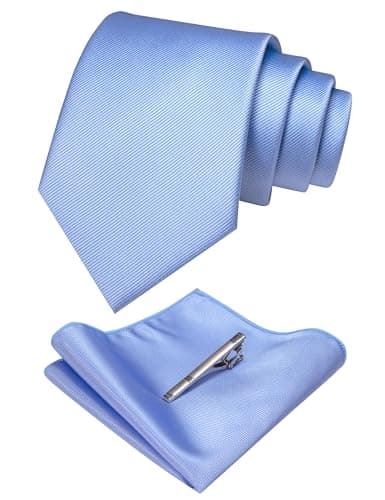 JEMYGINS Baby Blue Formal Necktie and Pocket Square Tie Clip Sets for Men (39)