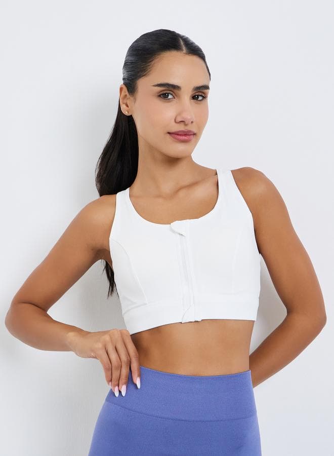 Women Racerback Peep Front Zip Up Sports Bra — M