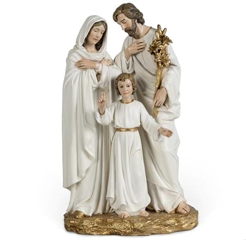 BC Catholic Holy Family Statue 12 H Youth Jesus with Joseph and Virgin Mary Nativity Indoor Inspirational Home Dcor Handpainted Sculpture Purity Grace Collection from Buildclassic