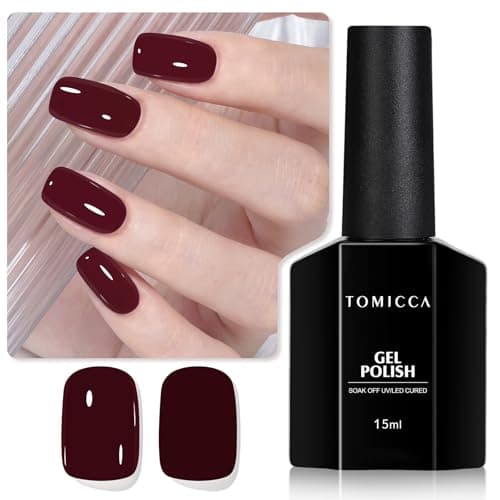 TOMICCA Cherry Red Gel Nail Polish 15ml Dark Red Gel Polish Soak Off UV LED Cure Needed Color Long Lasting High Saturation and Glossy Nail Art Manicure Salon DIY Design