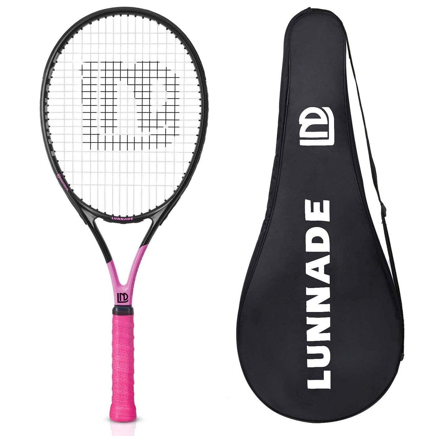 LUNNADE Adults Tennis Racket 27 Inch Shockproof Carbon Fiber Tennis Racquet LightWeight PreStrung and Regrip Suitable for Beginners to Intermediate Players