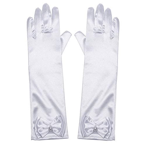 Joy Join Little Girls Princess Gloves(Solid Color Long Elbow Length) For Birthday,Wedding,Holiday,Costume Party(White)