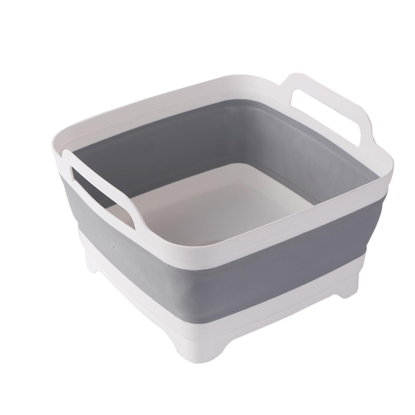 ddLUCK Dish Basin Collapsible with Drain Plug Carry Handles for 9L Large Capacity Washing Basin Collapsible Dish Tub for RV Sink Vegetable Fruit Food Sink Strainer Dish Washing Tub Gray
