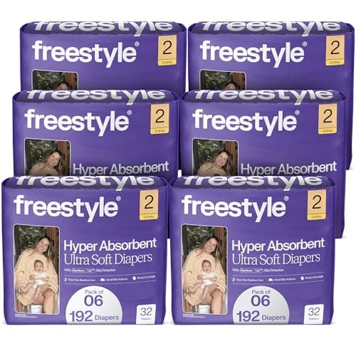 Freestyle BambooTek Diapers – (Size 2) Hyper Absorbent & Non-Toxic – Disposable Diapers for Sensitive Skin – Ultra Soft Diapers (12-18 lbs) – 192 Count