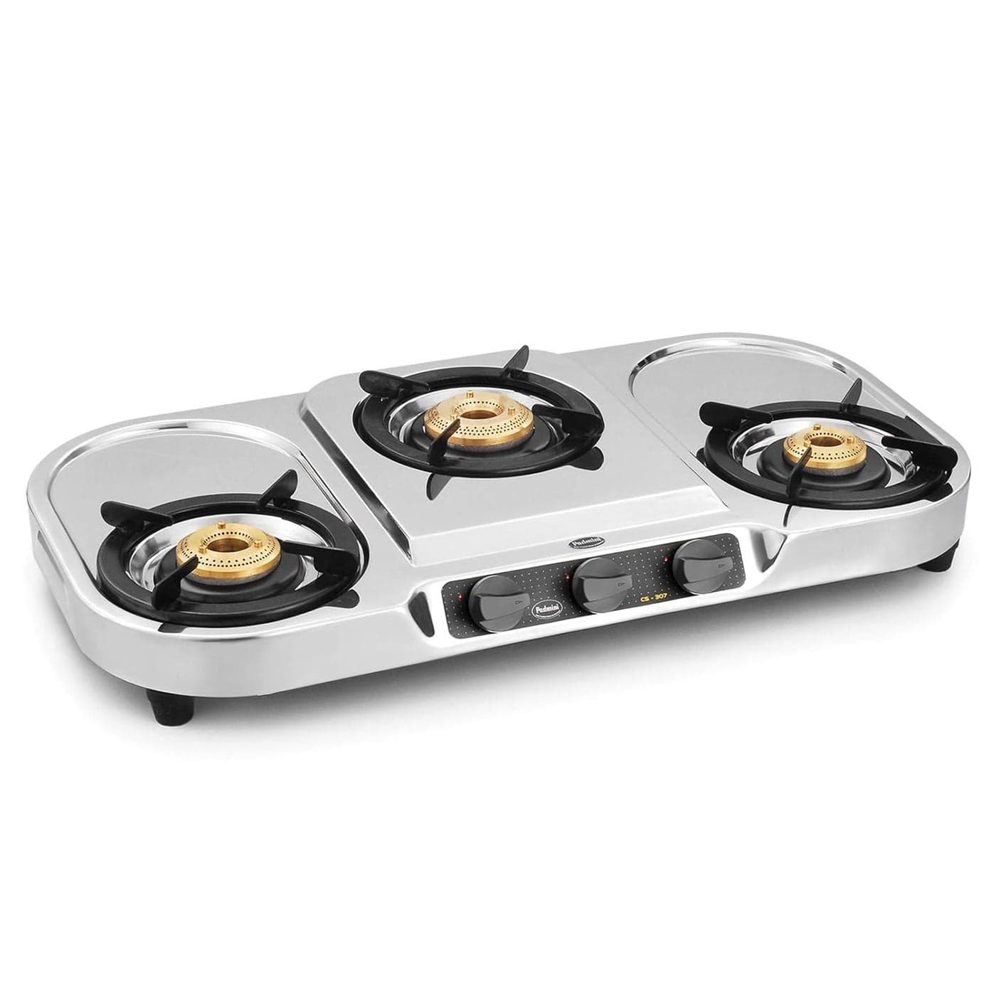 Padmini Stainless Steel 3 Burner CS 307 HF LPG Manual Gas Stove with High Flame Burner Silver