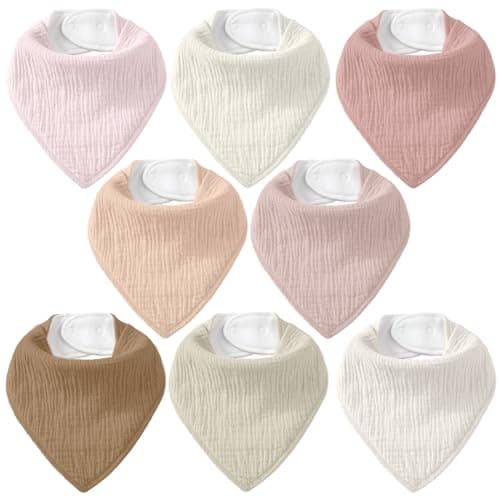 CIVARUA KIDS Muslin Baby Bibs 8 Pack, Baby Bandana Drool Bib for Drooling and Teething, Cotton Soft Absorbent for Girls Boys (Pink)