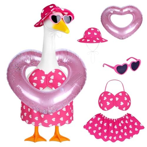 Vzuito Hawaiian Porch Goose Outfits Summer Bikini Goose Costume Fits 23 Goose Statue with Hat Sunglasses Swimming Ring for Lawn Yard Decor